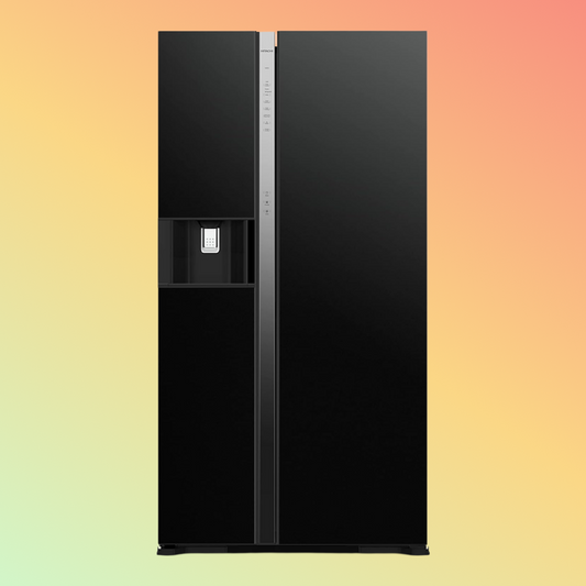 Hitachi RSX700GPUK0GBK 700ltr Side by Side Glass Refrigerator With Dispenser, Glass Black