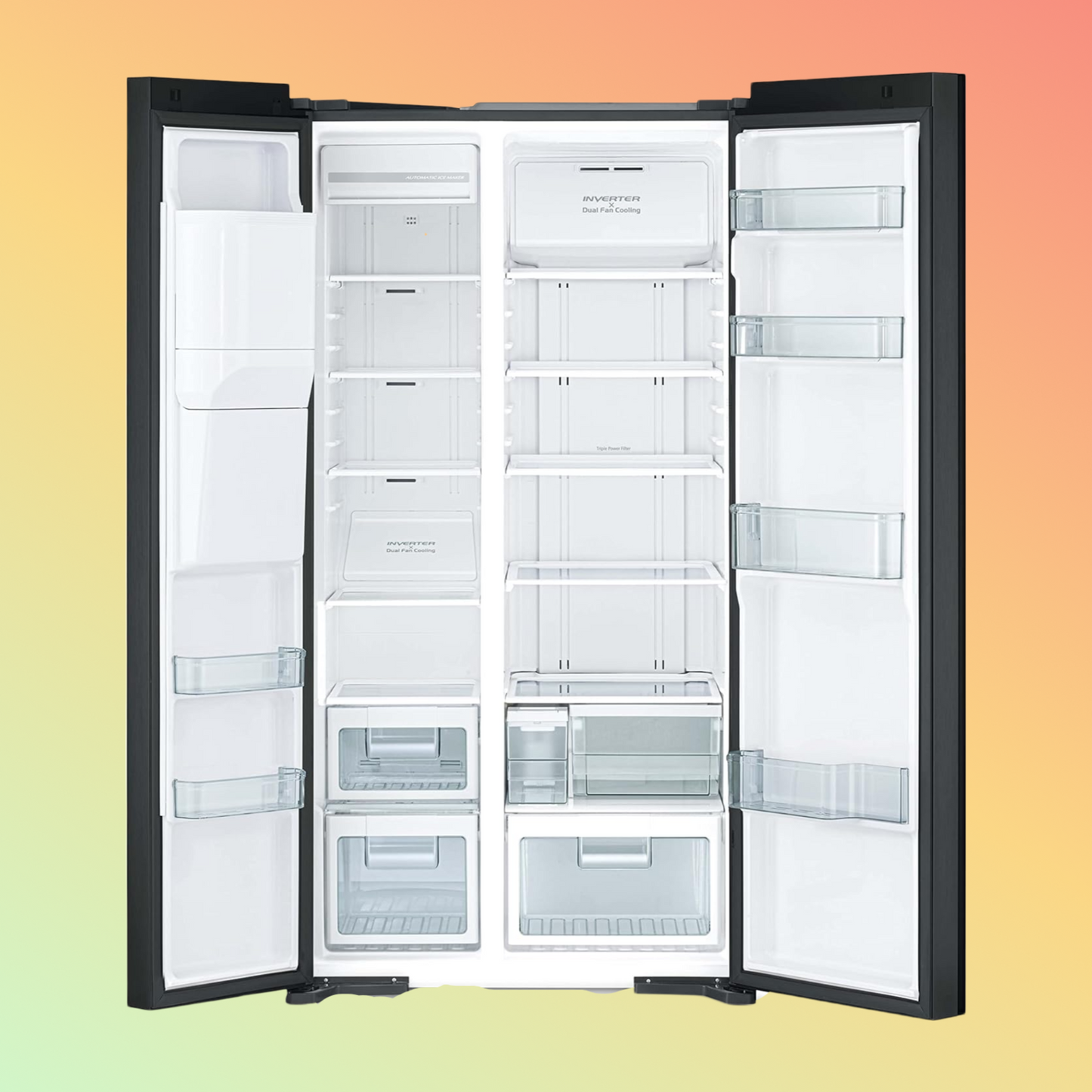 Hitachi RSX700GPUK0GBK 700ltr Side by Side Glass Refrigerator With Dispenser, Glass Black