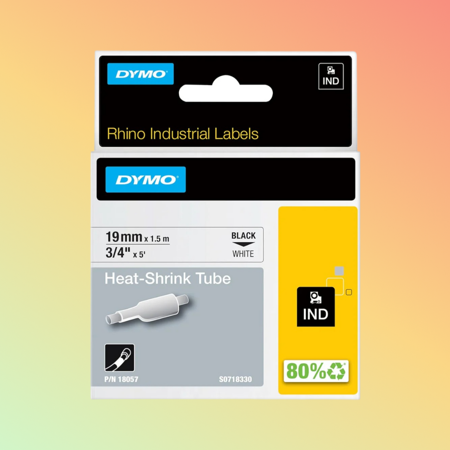 Dymo Rhino 9mm Heat Shrink Tube 18053 Black on White