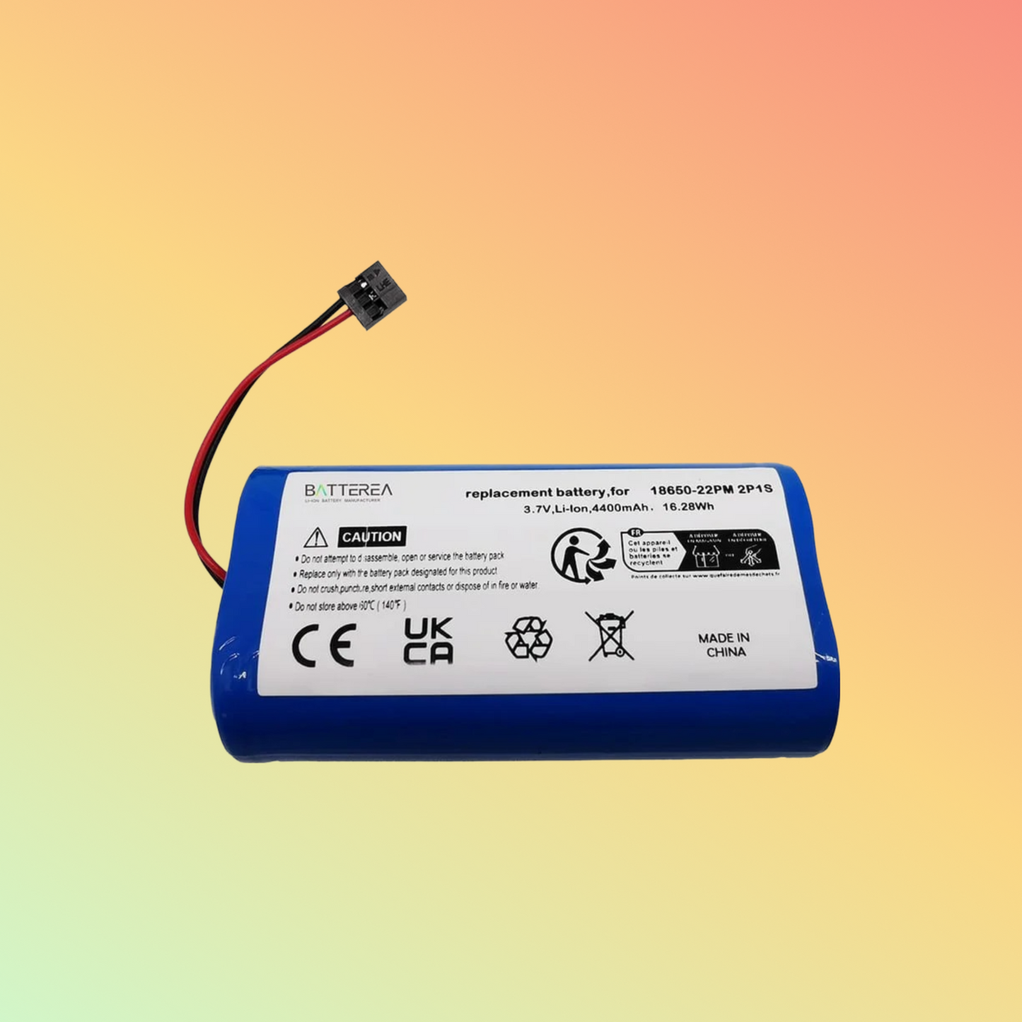 BATTEREA 3.7V 4400mAh battery for Trelock LS 950, replaces 18650-22PM 2P1S, li-ion