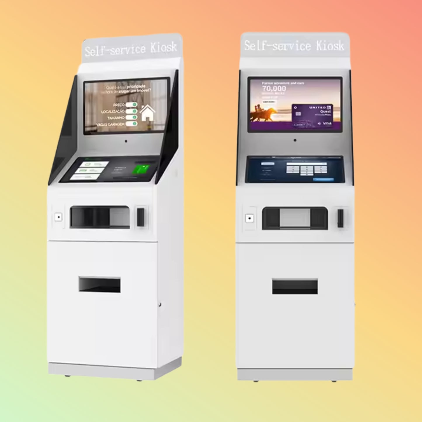MAKEN 21.5" Interactive Floor-Standing Double-Screen Automatic Touchscreen A4 Printer Self Service Payment Kiosks