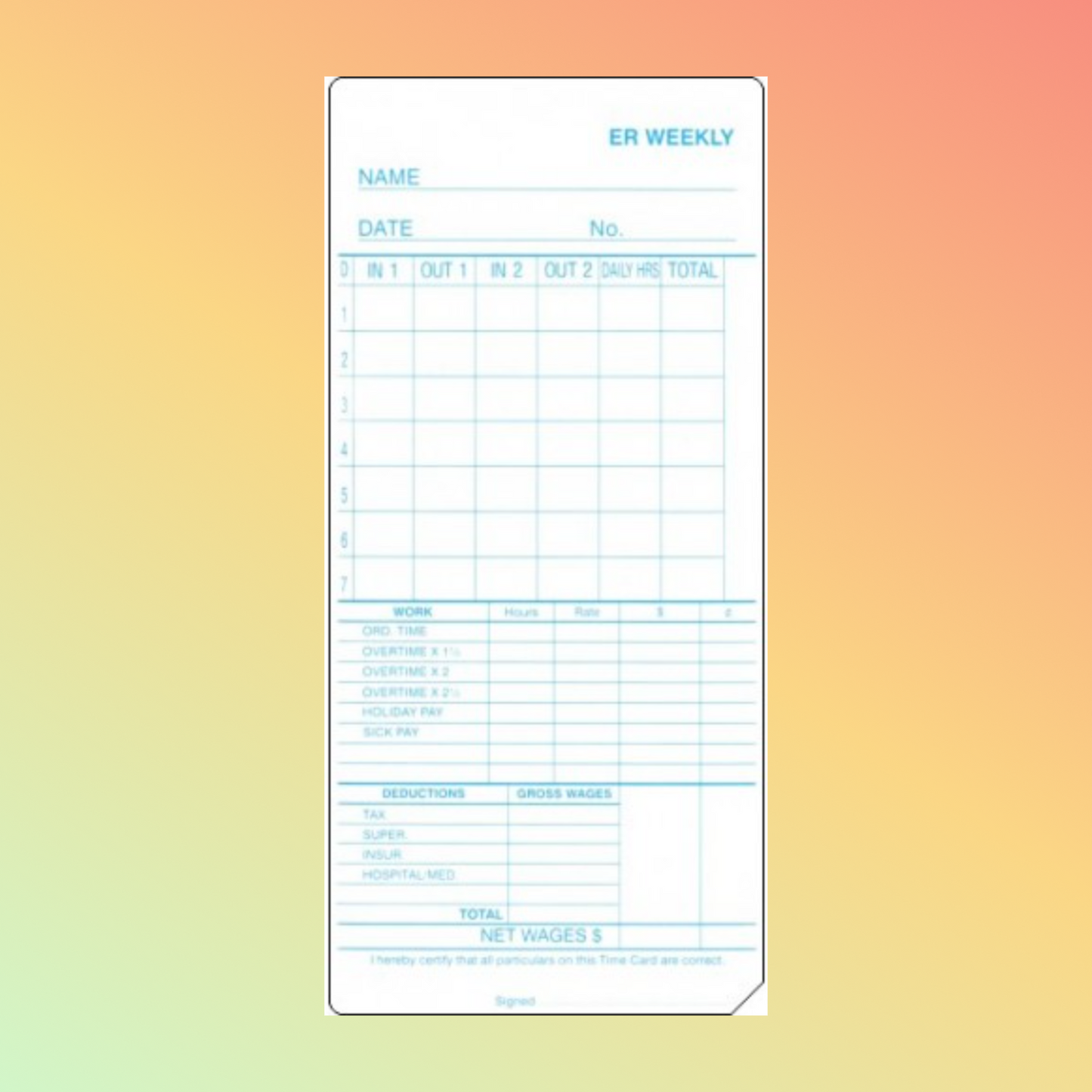 ER-W Weekly Time Cards