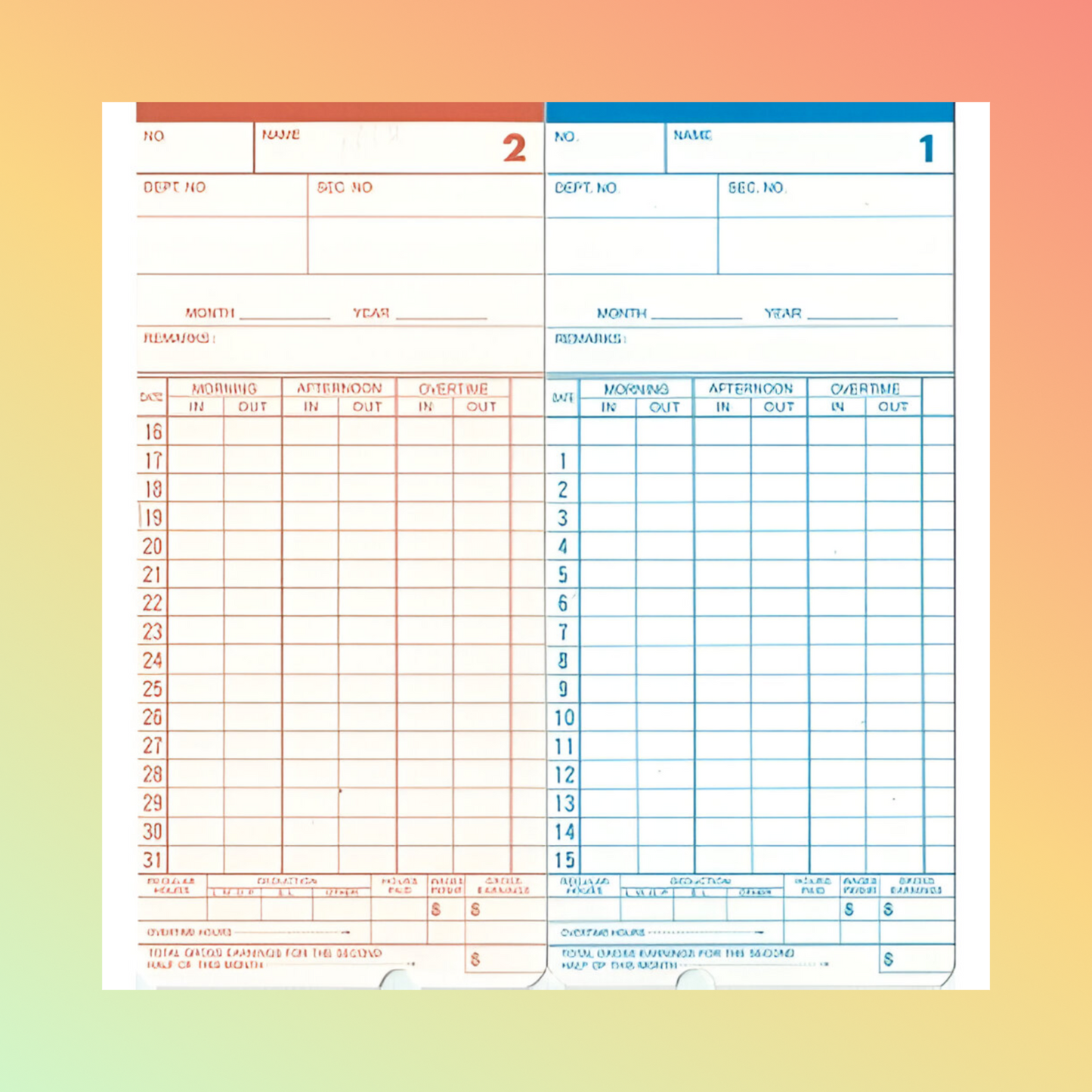 KP-210M Time Cards
