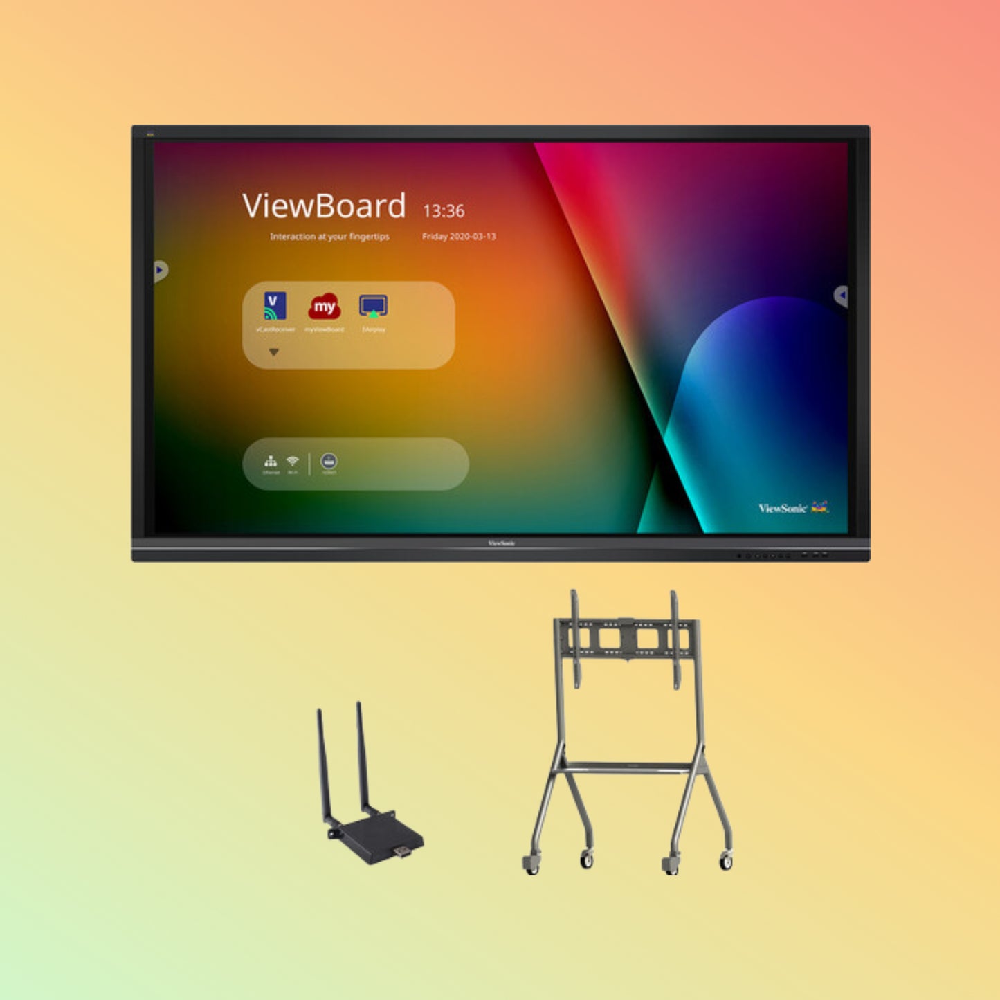 ViewSonic IFP5550-E4 55" 4K ViewBoard – 350 nits, IR Touch, Wi-Fi 6, BT, Mobile Cart