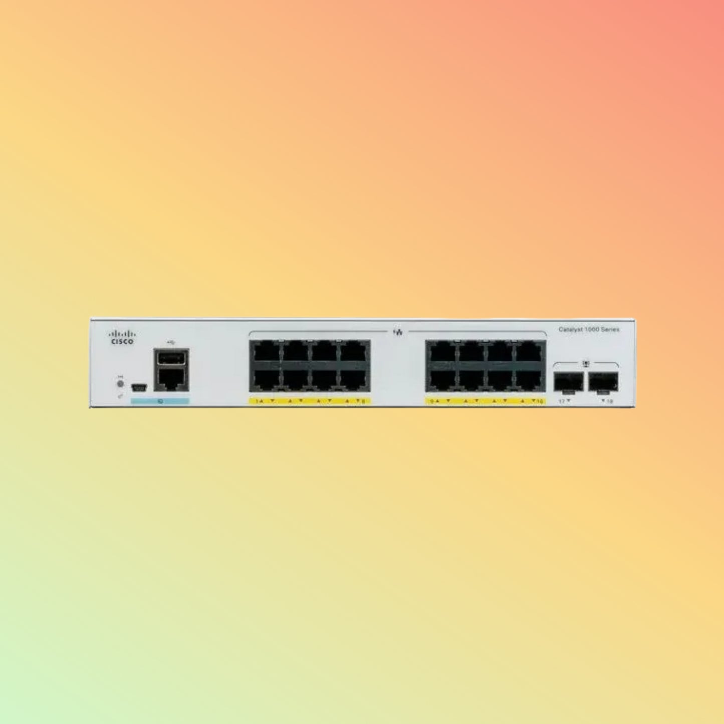 Cisco Catalyst C1000-16T-E-2G-L – 36Gbps, 26.78Mpps, 16 RJ45, 2 SFP Uplinks