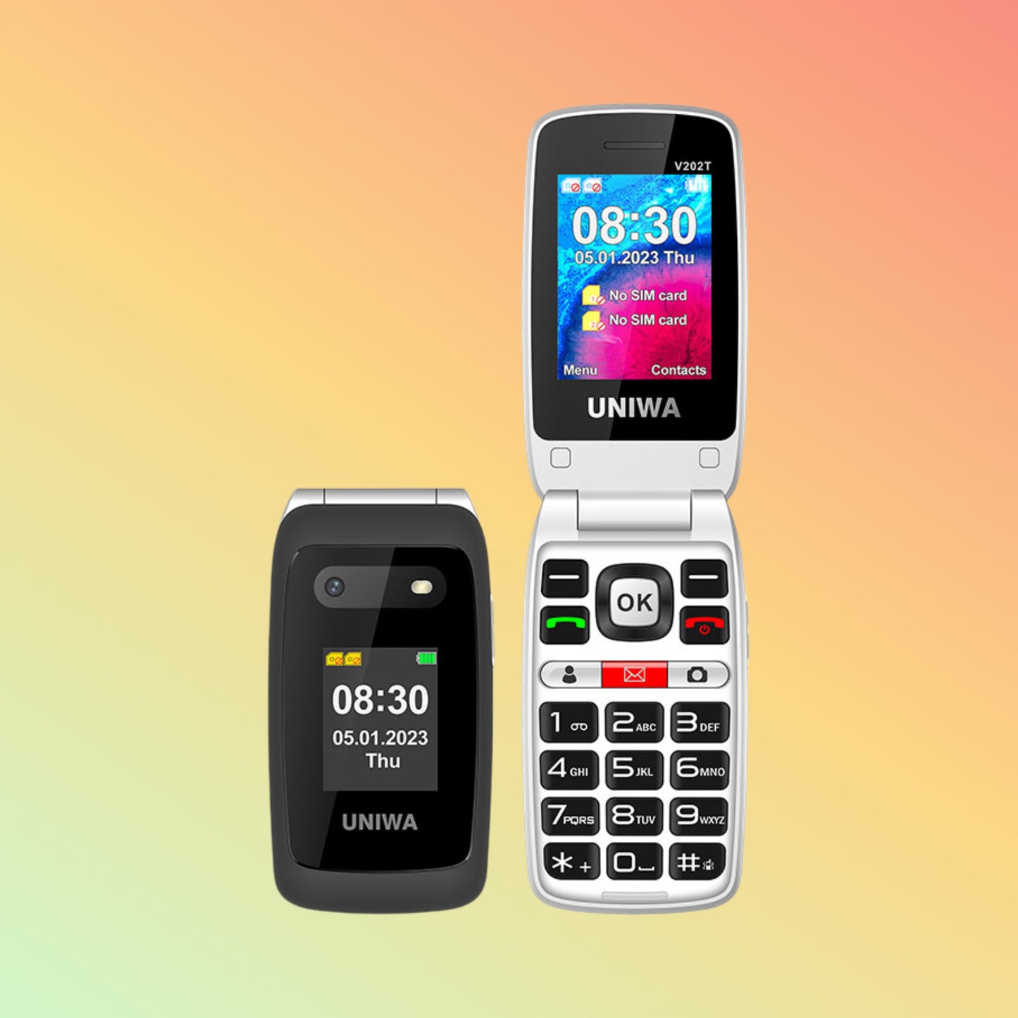 UNIWA V202T 2.4’’/1.77’’ Double Screen SOS Button 4G Flip Senior Phone