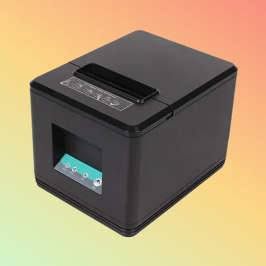 ZYWELL ZY907 thermal receipt printer, 80mm wide printing, sleek black design with front paper exit and clear digital display