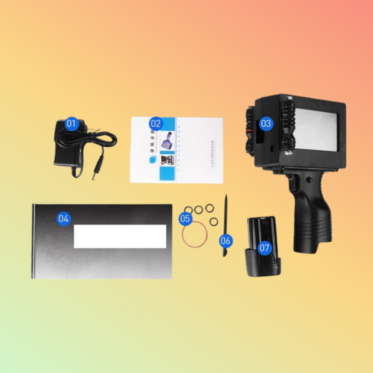 Handheld 12.7 mm inkjet printer, easily prints on various surfaces with precision and clarity.