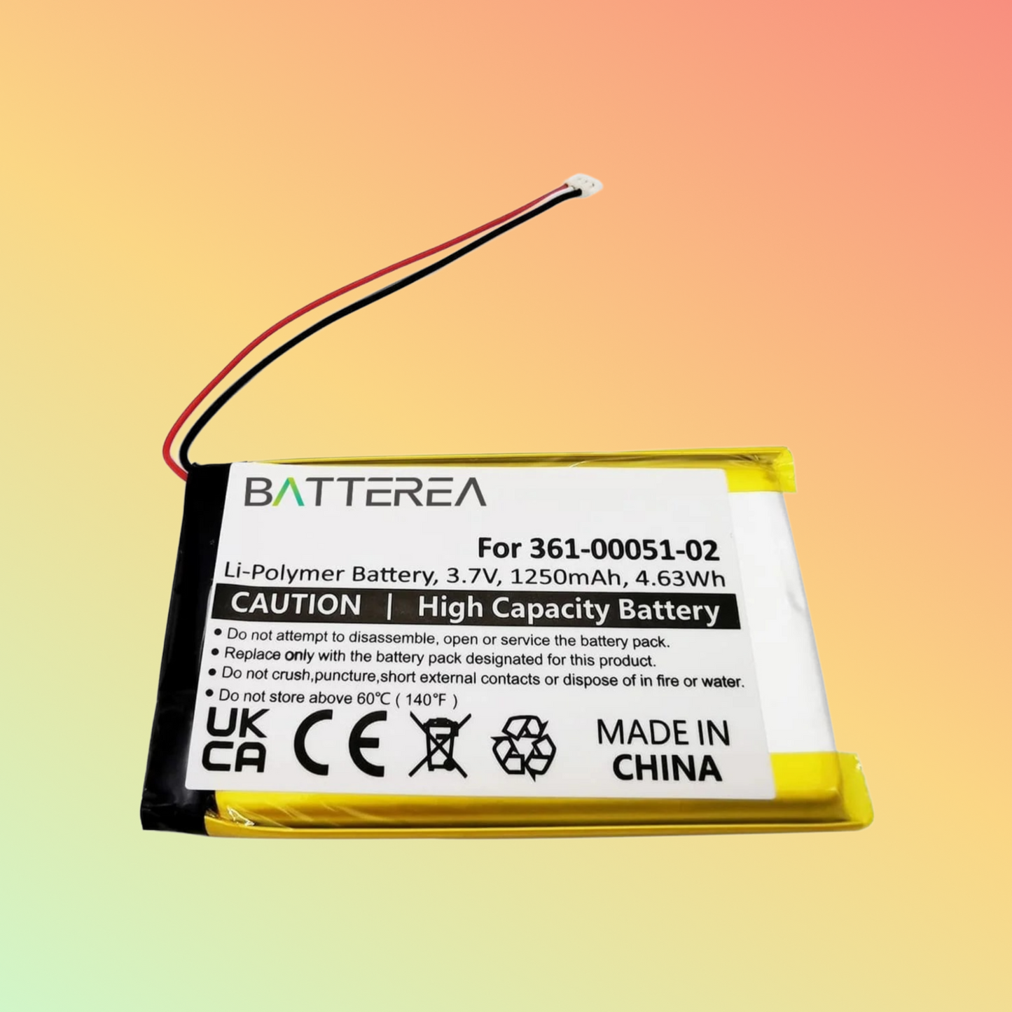 Batterea Replacement Battery For Garmin Dezl 560, 560LT, Replaces 361-00051-02, Li-Polymer, 3.7V, 1250mAh