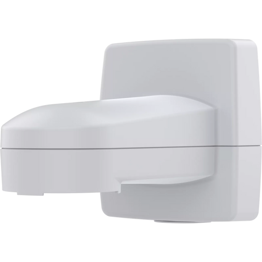 A white plastic wall-mounted dispenser or fixture with a curved front and a square backplate, shown against a plain white background.